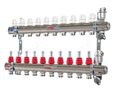 VALTEC, Коллекторная группа со встр. расх. в сборе 1  х 10 вых. Eвроконус 3/4