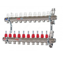 VALTEC, Коллекторная группа в сборе со встр. расх. из нерж. стали 1  х 10 вых. Eвроконус 3/4