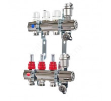 VALTEC, Коллекторная группа в сборе со встр. расх. из нерж. стали 1  х 3 вых. Eвроконус 3/4