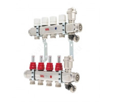VALTEC, Коллекторная группа в сборе со встр. расх. из нерж. стали 1  х 4 вых. Eвроконус 3/4