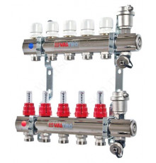 VALTEC, Коллекторная группа в сборе со встр. расх. из нерж. стали 1  х 5 вых. Eвроконус 3/4