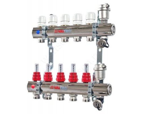 VALTEC, Коллекторная группа в сборе со встр. расх. из нерж. стали 1  х 5 вых. Eвроконус 3/4