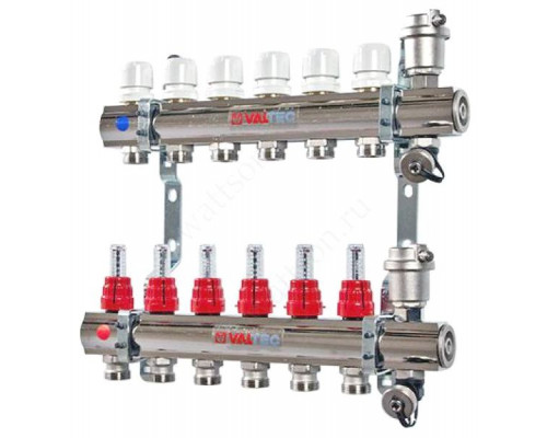 VALTEC, Коллекторная группа в сборе со встр. расх. из нерж. стали 1  х 6 вых. Eвроконус 3/4