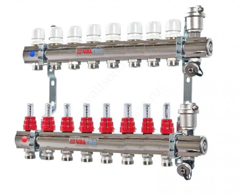 VALTEC, Коллекторная группа в сборе со встр. расх. из нерж. стали 1  х 8 вых. Eвроконус 3/4